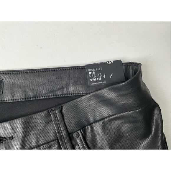 Women's 12 KUT From The Kloth Meg Ab Fab High Rise Wide Leg Black Coated Pants - Picture 8 of 15